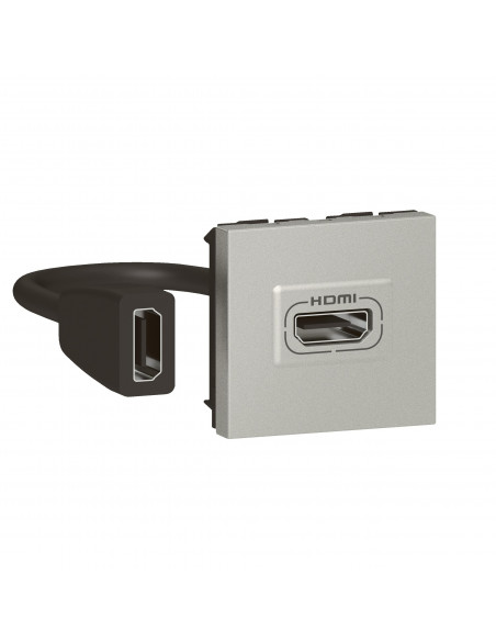 Prise HDMI Type-A version 2.0 préconnectorisée Mosaic 2 modules alu LEGRAND 079279L