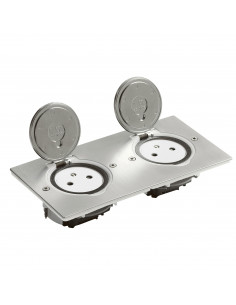 Prise de sol double 2P+T Surface 16A 250V platine rectangulaire inox brossé LEGRAND 089768 2