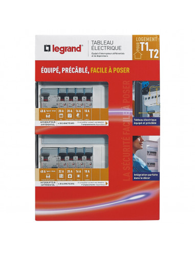Tableau électrique équipé DRIVIA spécial pour logement T1 ou T2 LEGRAND 093055