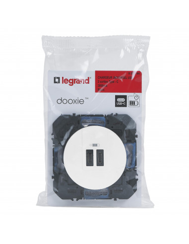 Double chargeur USB TypeC dooxie 3A finition blanc LEGRAND 095294