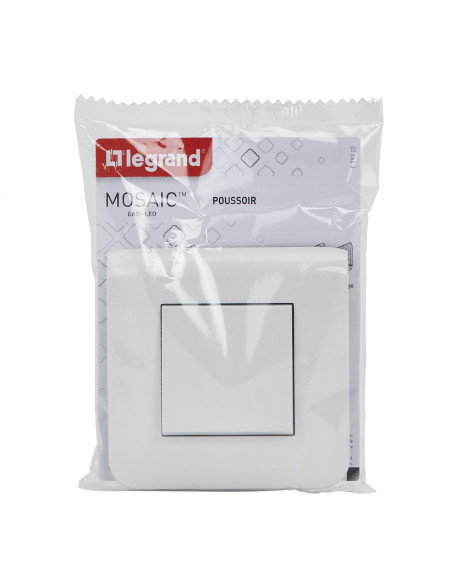 Poussoir simple Mosaic 6A blanc complet avec plaque LEGRAND 099202