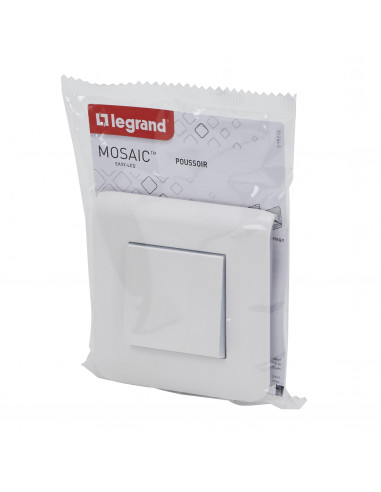 Poussoir simple Mosaic 6A blanc complet avec plaque LEGRAND 099202