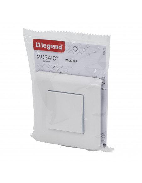 Poussoir simple Mosaic 6A blanc complet avec plaque LEGRAND 099202