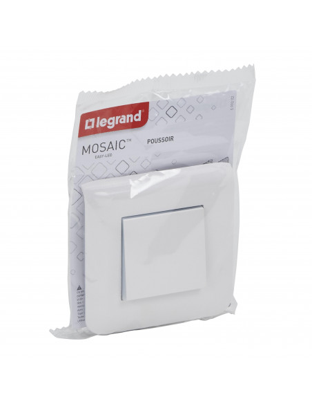 Poussoir simple Mosaic 6A blanc complet avec plaque LEGRAND 099202