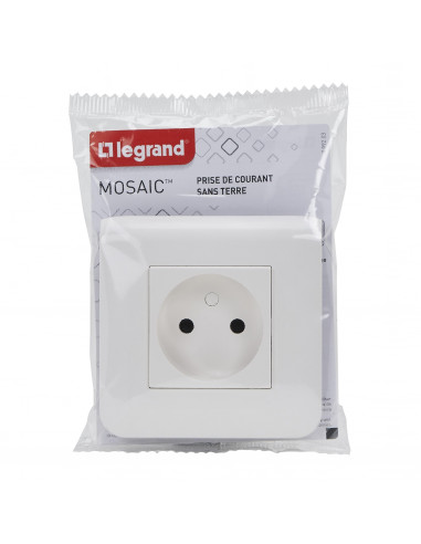 Prise de courant sans terre Mosaic blanc complet avec plaque LEGRAND 099203