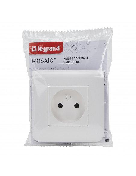 Prise de courant sans terre Mosaic blanc complet avec plaque LEGRAND 099203