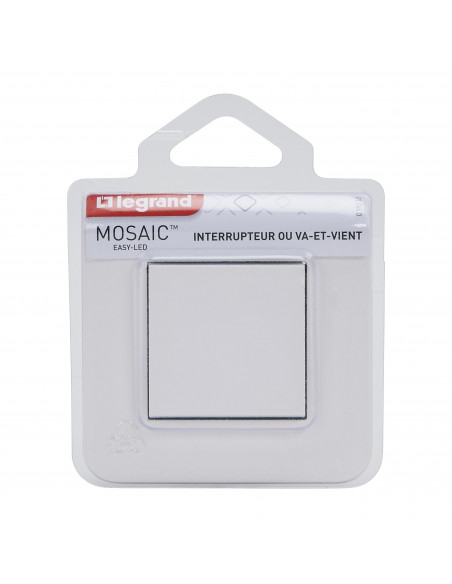 Interrupteur ou va-et-vient Mosaic 10A à griffes blanc complet avec plaque LEGRAND 099210