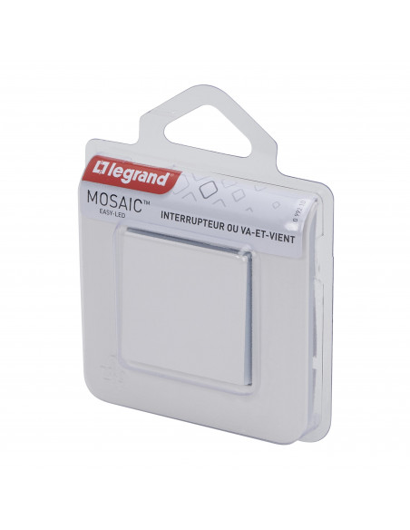 Interrupteur ou va-et-vient Mosaic 10A à griffes blanc complet avec plaque LEGRAND 099210