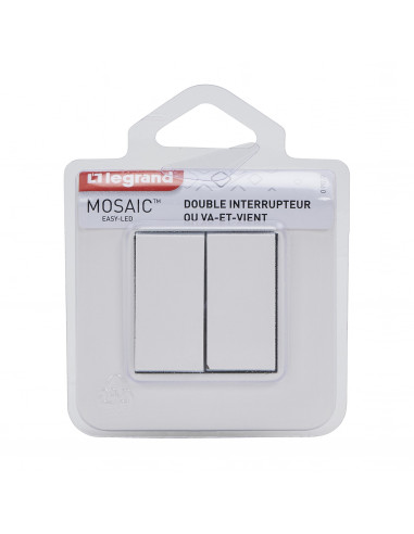 Double interrupteur ou va-et-vient Mosaic 10A à griffes blanc avec plaque LEGRAND 099211