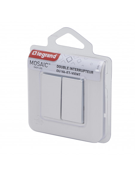 Double interrupteur ou va-et-vient Mosaic 10A à griffes blanc avec plaque LEGRAND 099211