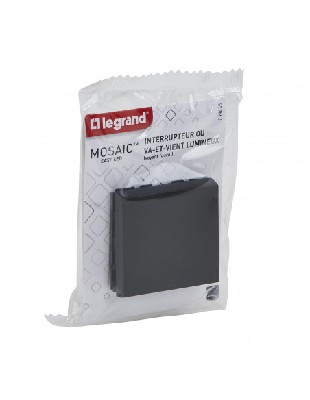 Interrupteur ou va-et-vient lumineux voyant Mosaic Easy-Led 10A 2 modules noir LEGRAND 099445