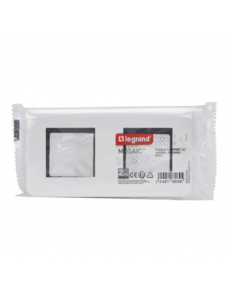 Plaque Mosaic avec support pour 2 x 2 modules montage horizontal blanc LEGRAND 099474