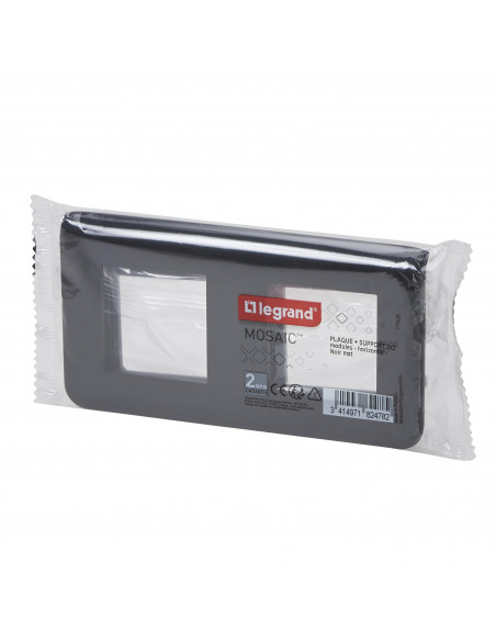 Plaque Mosaic avec support pour 2 x 2 modules montage horizontal noir mat LEGRAND 099482