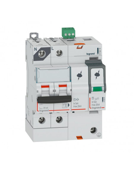 Parafoudre avec protection de court-circuit intégrée type T2 Imax 20kA 1P+N 320V 4 modules LEGRAND 412210