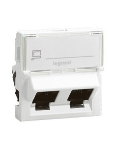 Double prise RJ45 catégorie 6 FTP inclines à 45° Mosaic 2 modules blanc LEGRAND 076506 2