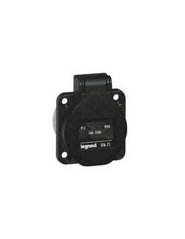 Socle Prise à encombrement réduit P17 à brochage domestique IP54 16A 250V~ noir LEGRAND 057673