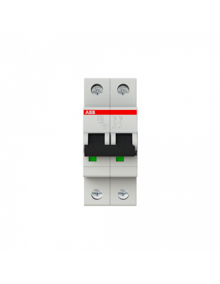 Disjoncteur S202 2P 63A Courbe C Raccordement à vis - 10KA (2Modules) 2CDS252001R0634 ABB 352244