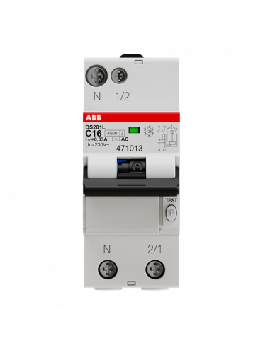 Disj. Diff. (DS201L) 1P+N 4,5/6Ka C-16A 30mA Ac 2CSR245041R1164 ABB 471013