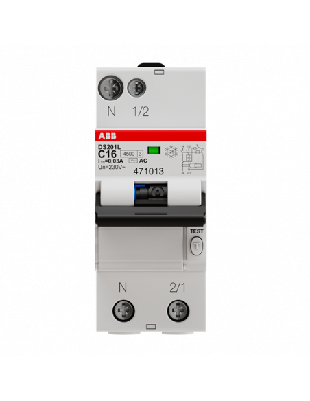 Disj. Diff. (DS201L) 1P+N 4,5/6Ka C-16A 30mA Ac 2CSR245041R1164 ABB 471013