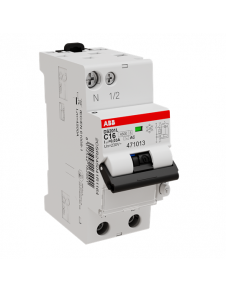 Disj. Diff. (DS201L) 1P+N 4,5/6Ka C-16A 30mA Ac 2CSR245041R1164 ABB 471013