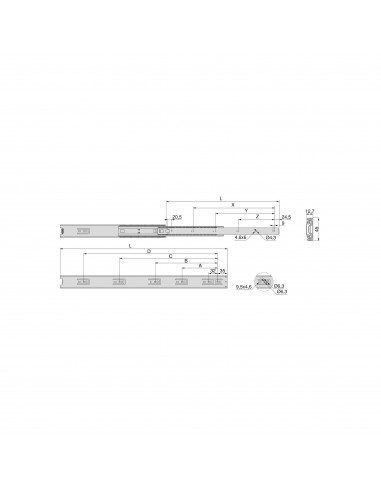 Paire de coulisses a billes pour tiroirs à sortie totale, hauteur 45 mm EMUCA 4177105