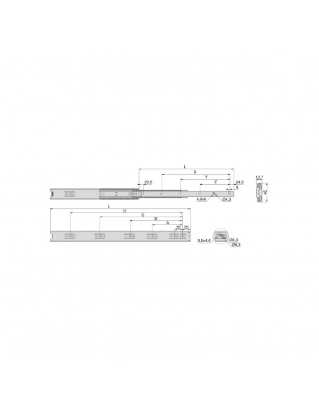 Paire de coulisses a billes pour tiroirs à sortie totale, hauteur 45 mm EMUCA 4177105