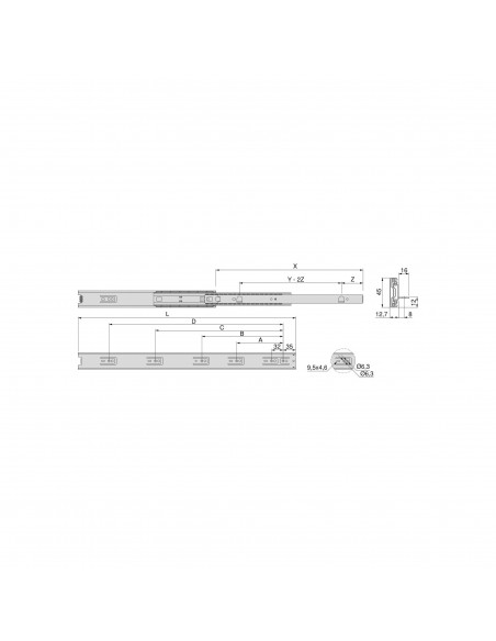 Pair de coulisses à billes pour tiroirs avec sortie totale avec equerres, hauteur 45 mm EMUCA 4300405