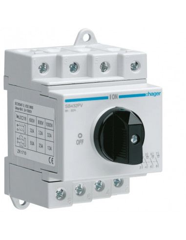 Interrupteur DC 4P 1000V 32A HAGER SB432PV