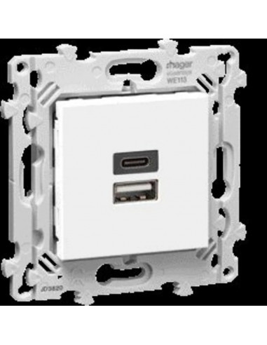 Chargeur double USB A+C pure essensya HAGER WE113