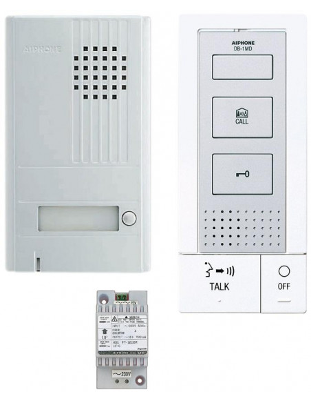 Kit portier audio 2 fils mains libres platine alu saillie DBS1AP AIPHONE 118712