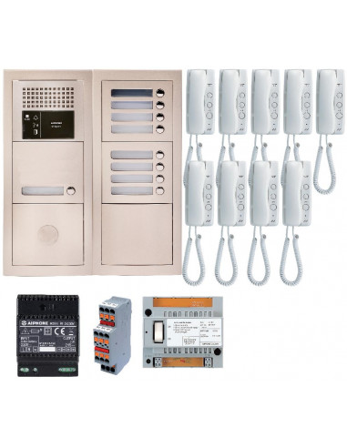 Pack audio bus 9 BP encastré avec module pour T25/VIGIK centrale 9 postes GT1D alim sans transfo gâche AIPHONE 200380