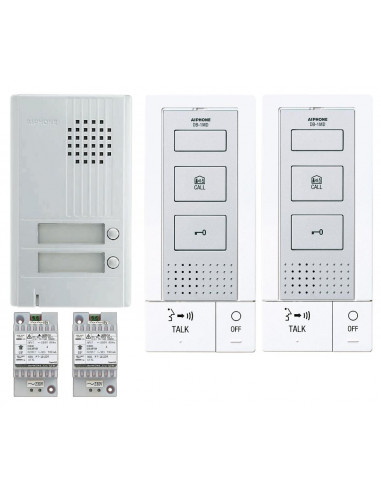 Kit audio platine alu saillie 2BP 2 p.maîtres mains libres et 2 transfos DA2DS+2xDB1MD+2xPT1211DR AIPHONE KITDB2 118715