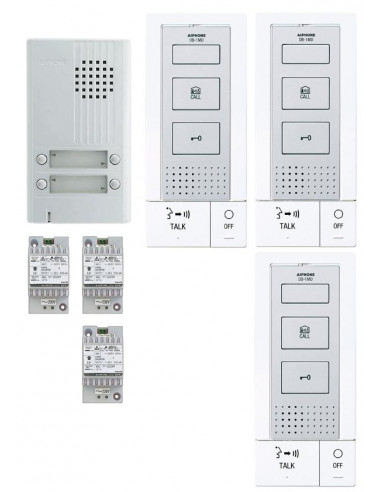 Kit audio platine alu saillie 4BP 3 p.maîtres mains libres et 3 transfos DA4DS+3xDA1MD+3xPT1211DR AIPHONE KITDB3 118716