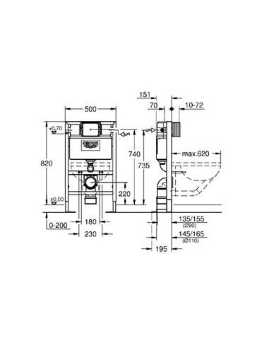 BATTI SUPPORT RAPID-SL WC 0,82M PIEDS RENFORCES GROHE 38587000