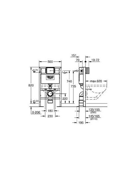 BATTI SUPPORT RAPID-SL WC 0,82M PIEDS RENFORCES GROHE 38587000